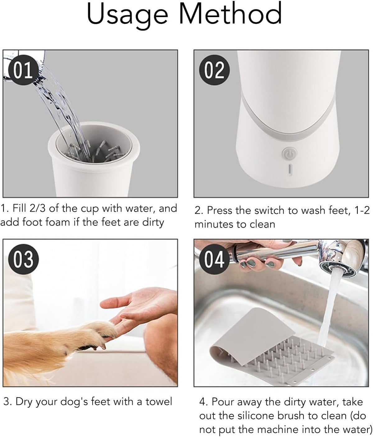 Automatic Dog Paw Washer, Portable Rechargeable Electric Dog Paw Cleaner Cup with Soft Bristles, One Key Control, Dogs Muddy Paw Cleaner for Puppy Feet, fqbt8M0Rge