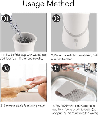 Automatic Dog Paw Washer, Portable Rechargeable Electric Dog Paw Cleaner Cup with Soft Bristles, One Key Control, Dogs Muddy Paw Cleaner for Puppy Feet, fqbt8M0Rge