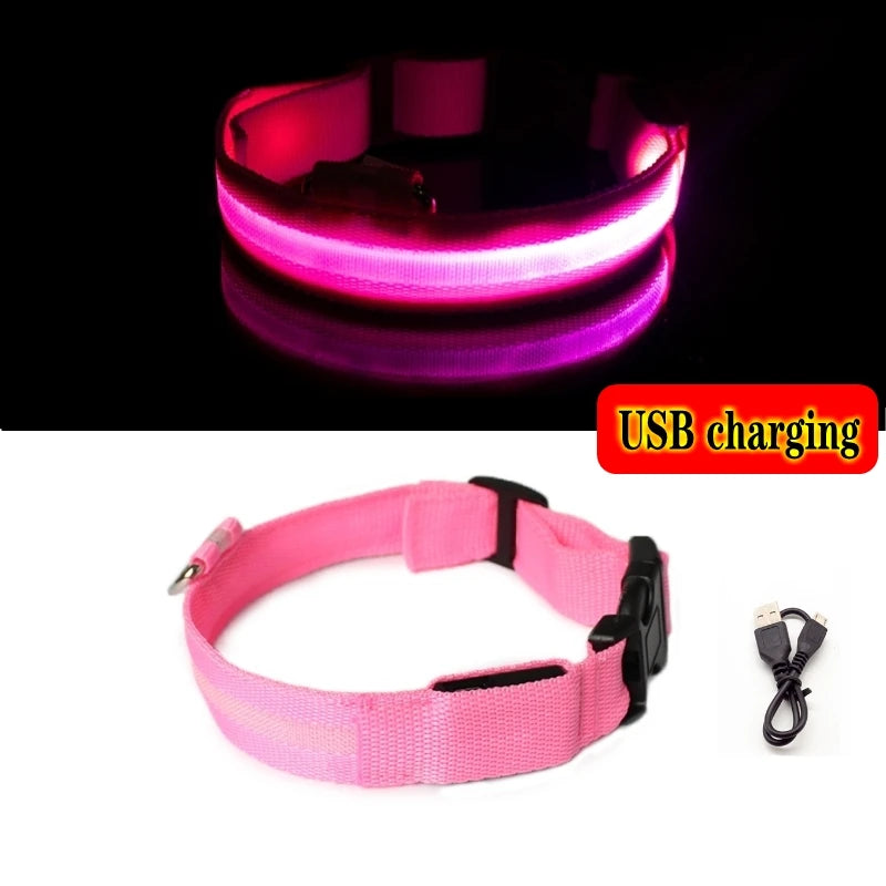 Led Dog Collar Bright at  Night Luminous Pet Products USB Charging